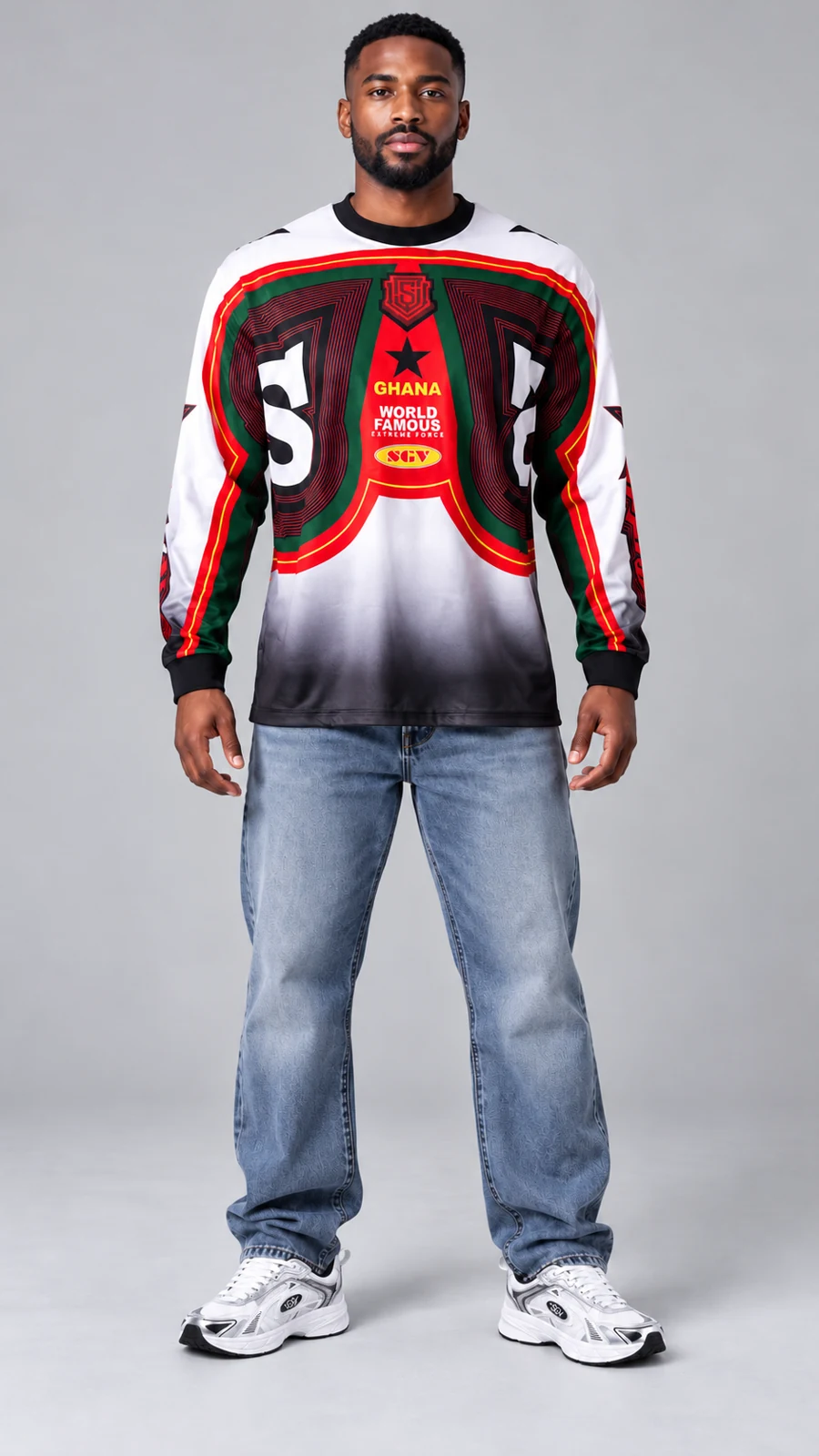 Ghana White Long Sleeve White Silver
